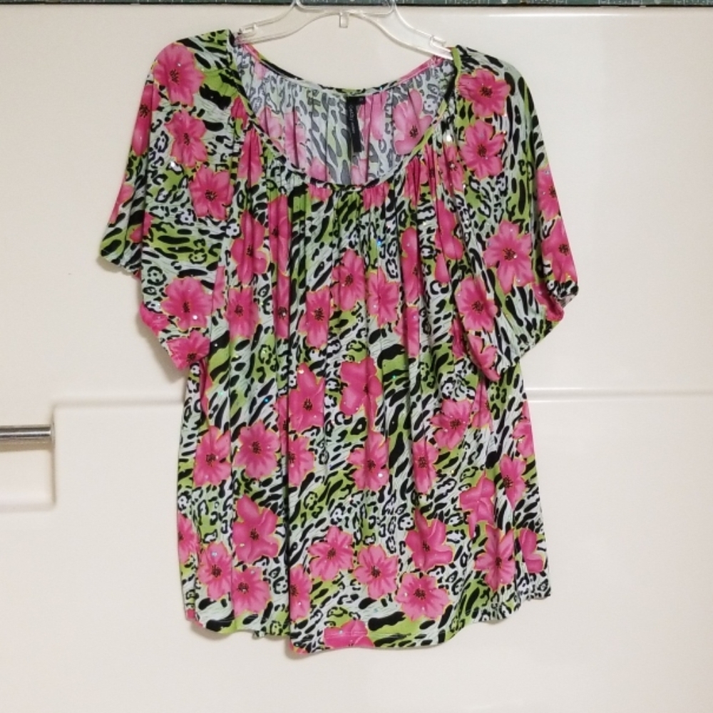 2X Cathy Daniels Women's Short Sleeve Blouse.